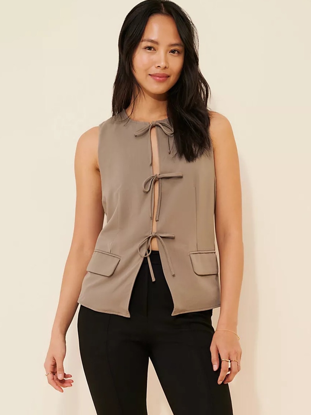 Free People Celia Tie Front Suit Vest | Greyed Olive | Small